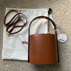Brand New Staud Bisset acetate and leather bucket bag
